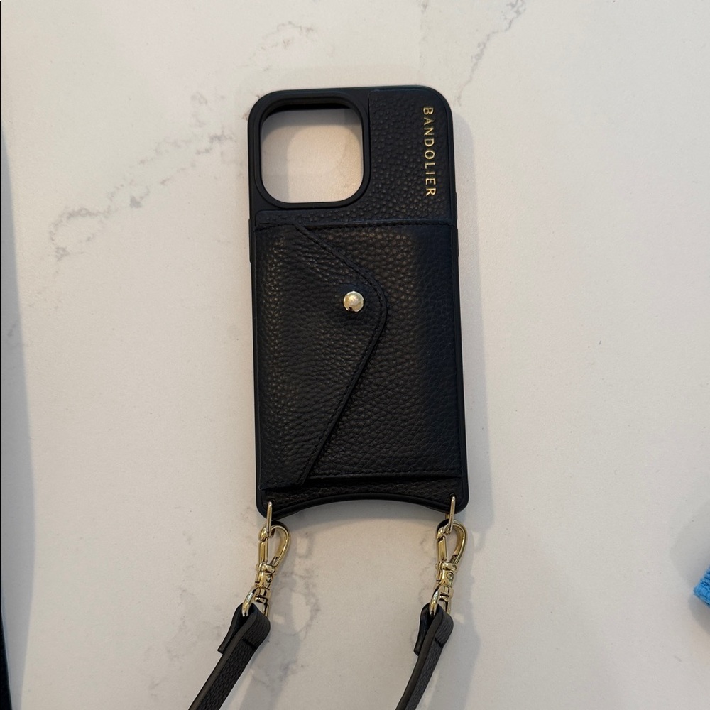 Bandolier Hailey Black Leather Phone Case with strap  for IPhone 15 Pro Max